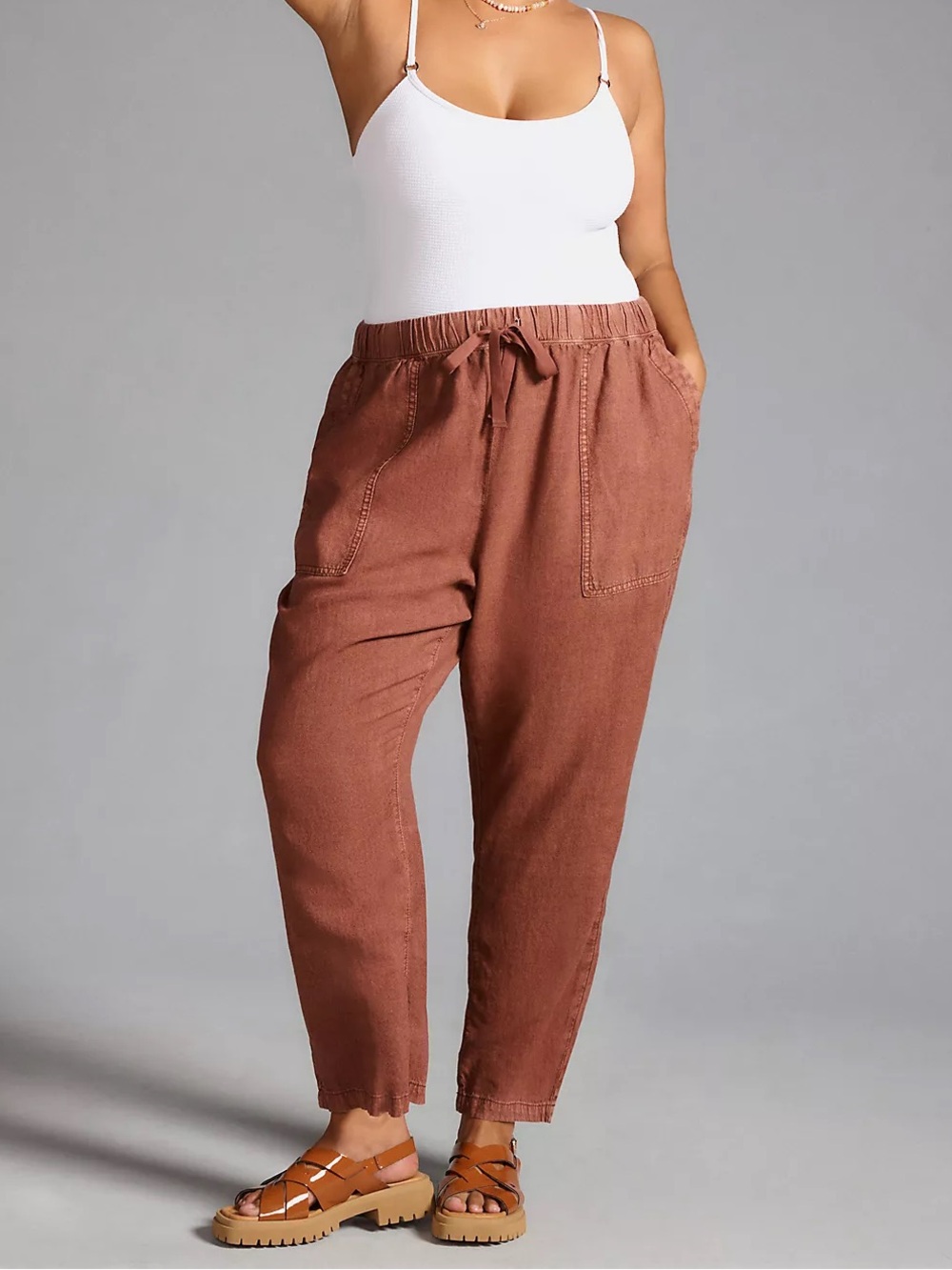 Pilcro for Anthropologie Linen Drawstring Pants in Nutmeg size medium